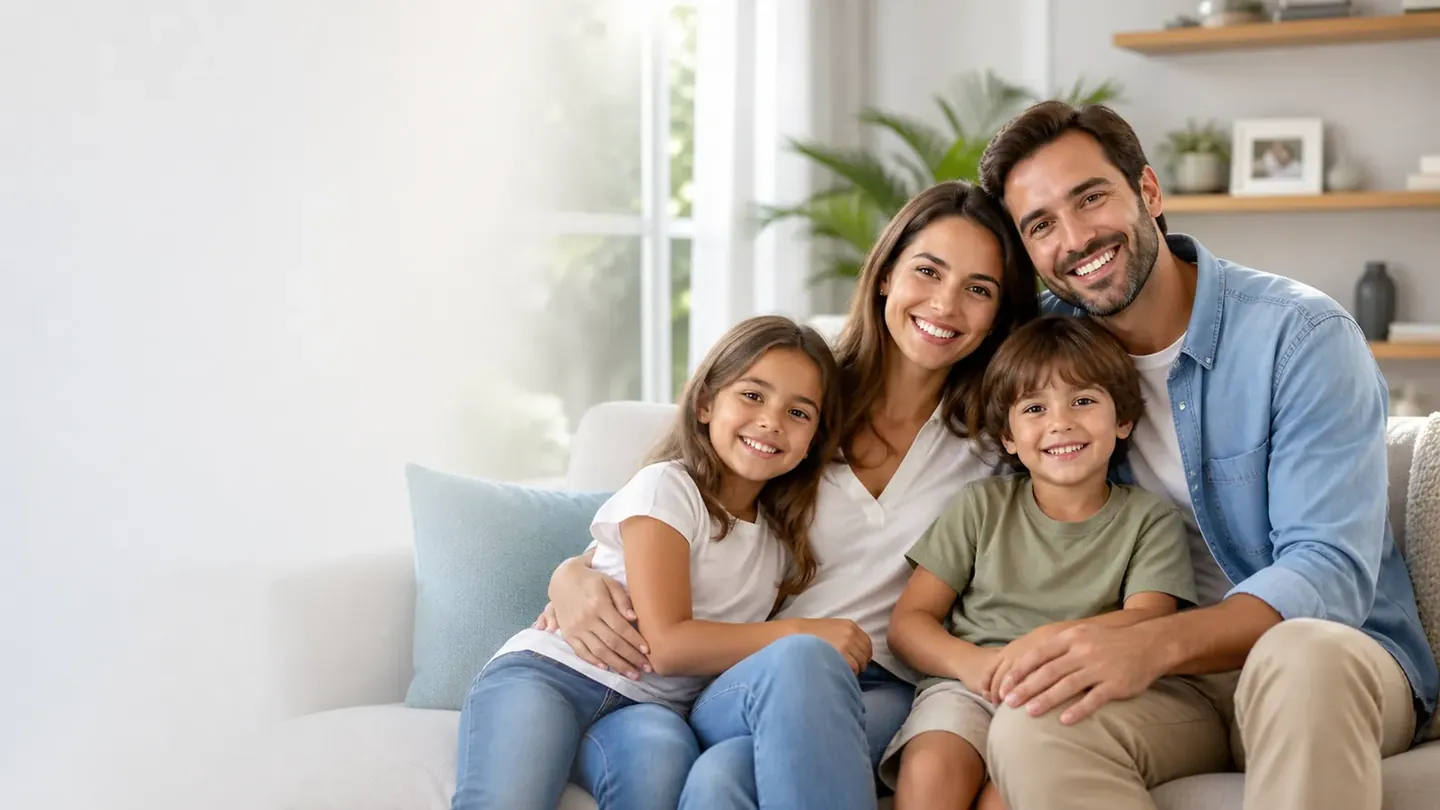 Familia feliz e segura em casa
